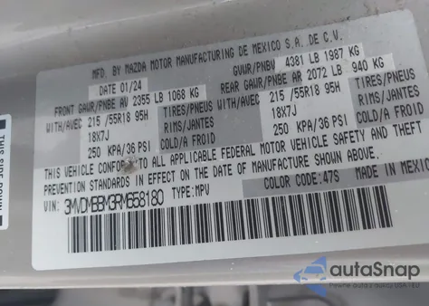 2024 Mazda Cx-30 2.5 S Select Sport из США, поврежденный, VIN 3MVDMBBM3RM658180